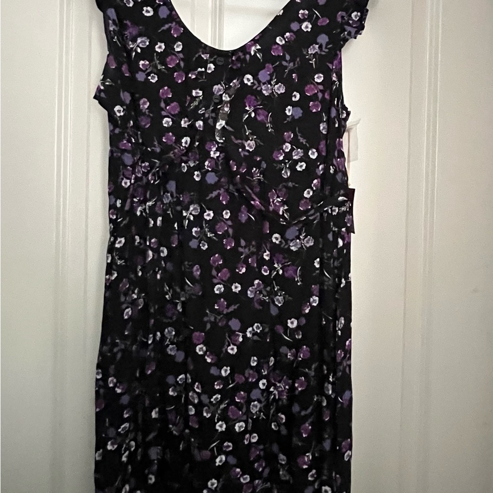 Mossimo Black Dress with Purple Floral Design